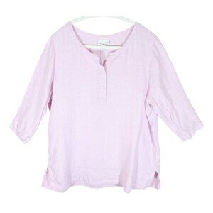J JILL Love Linen Striped Henley Tunic Top Size M Pink White Beach Coastal